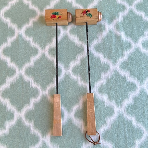 Vintage Wooden salt pepper shakers with long handles made in Japan - Picture 1 of 9